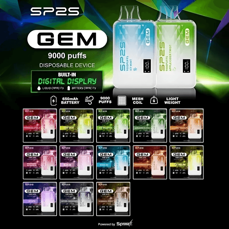SP2S GEM 9000口拋棄式電子煙 | SP2 思博瑞9000一次性電子煙推薦 | 智能顯示屏 | 12ml大容量煙油-台灣現貨速發